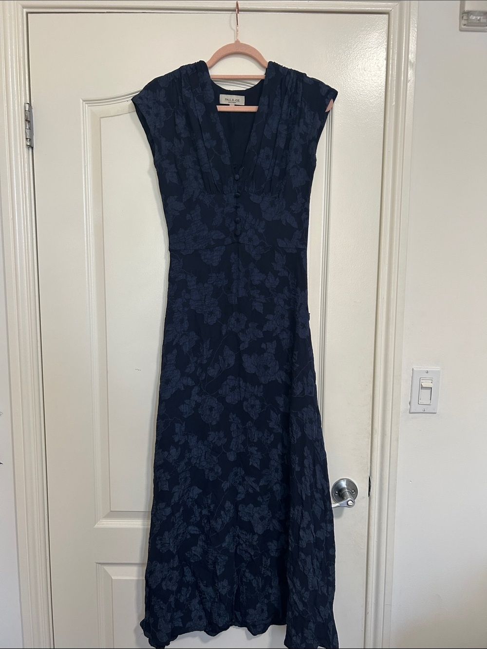 Paul & Joe Navy Floral Midi Dress with V-Neck